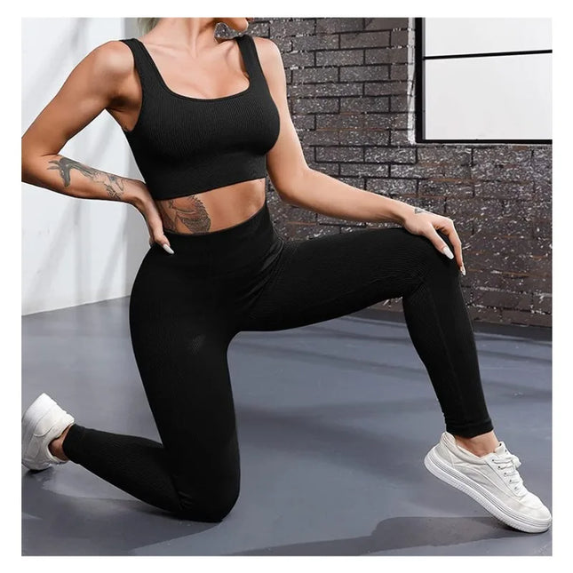Women's High-Waisted Ribbed Yoga Pants - Various Colors