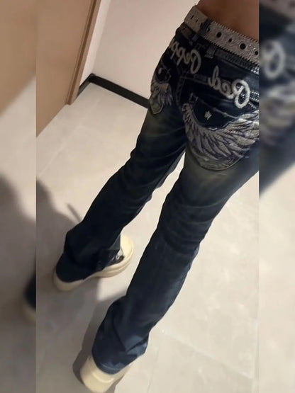 Vintage High-Waisted Embroidered Jeans for Women