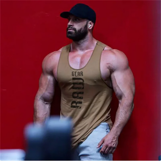 Men's "Raw Gear" Graphic Cotton Stringer Tank Top - Various Colors