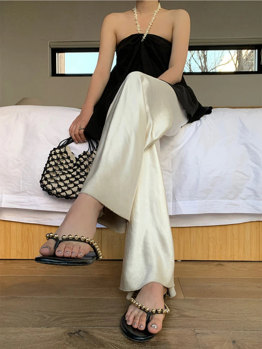 Women's High-Waisted Wide Leg Satin Silk Pants