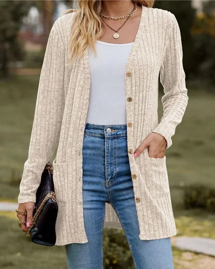 Women's Milled Pit Stripe Button-Front Long Sleeve Cardigan