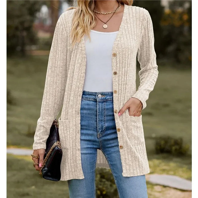 Women's Milled Pit Stripe Button-Front Long Sleeve Cardigan