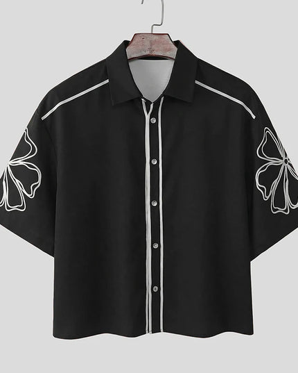 Increun Men's Summer Printed Short Sleeve Lapel Shirt