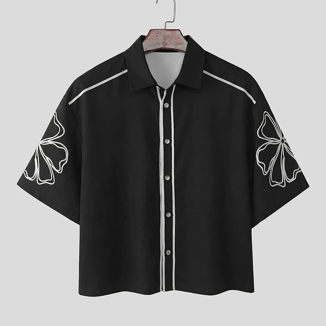 Increun Men's Summer Printed Short Sleeve Lapel Shirt