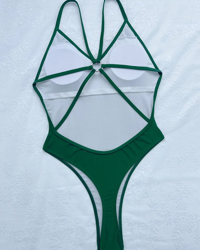 Women’s Backless One-Piece Swimsuit with Wrinkled Criss Cross Design