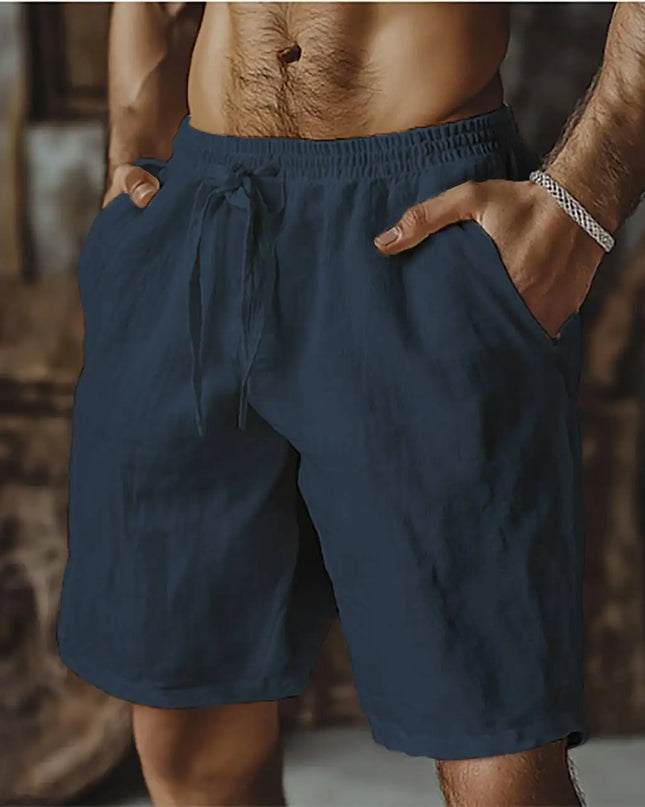 Men's Casual Linen Shorts with Elastic Waist