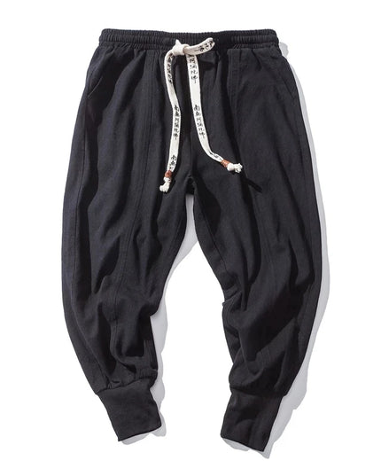 Men's Cotton Linen Harem Pants - Solid Elastic Waist Joggers - Various Colors