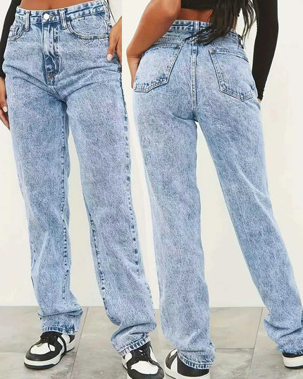 Women’s Vintage Light-Wash Straight-Leg Jeans – Casual Denim Pants