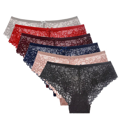 5-Piece Women's Lace Briefs Set - Transparent Low-Rise Panties