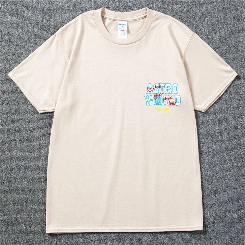 New Summer Hip Hop T Shirt Men Women Cactus Jack Harajuku T-Shirts WISH YOU WERE HERE Letter Print Tee Tops Fashion streetwear
