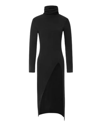 Women's Skinny Fit High-Neck Sweater Dress with Side Slits