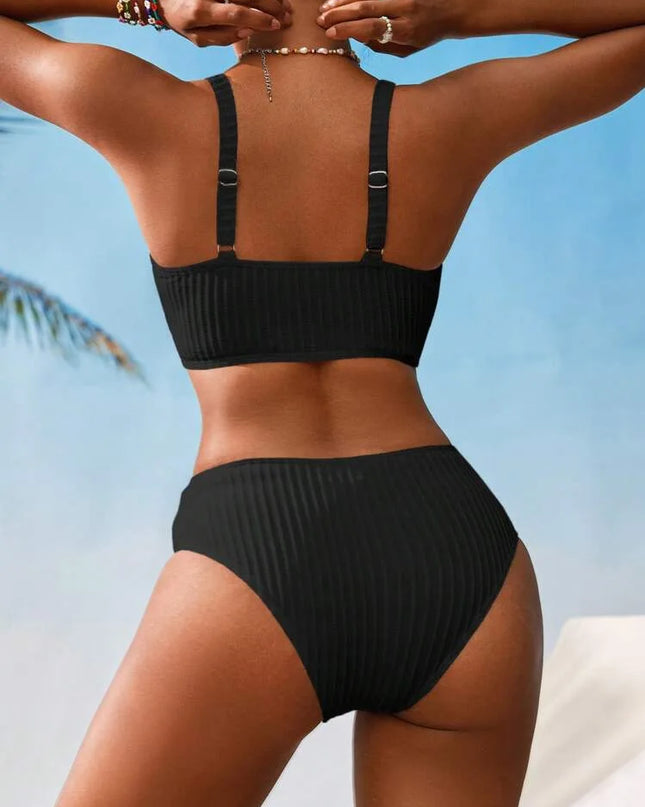 High-Waist Ribbed Push-Up Bikini Set for Women - Two-Piece Swimsuit