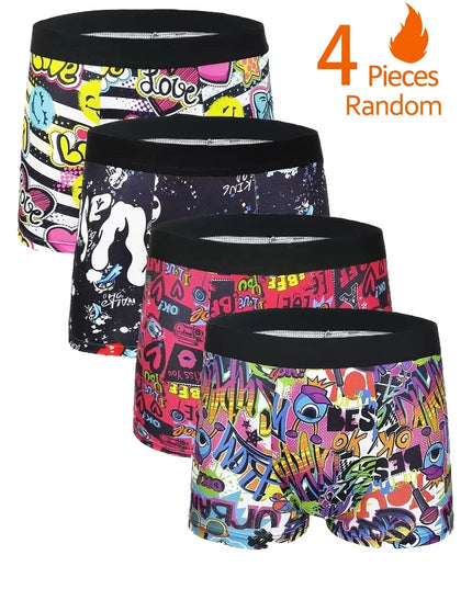4-Piece Men’s Graffiti-Print Boxer Brief Set