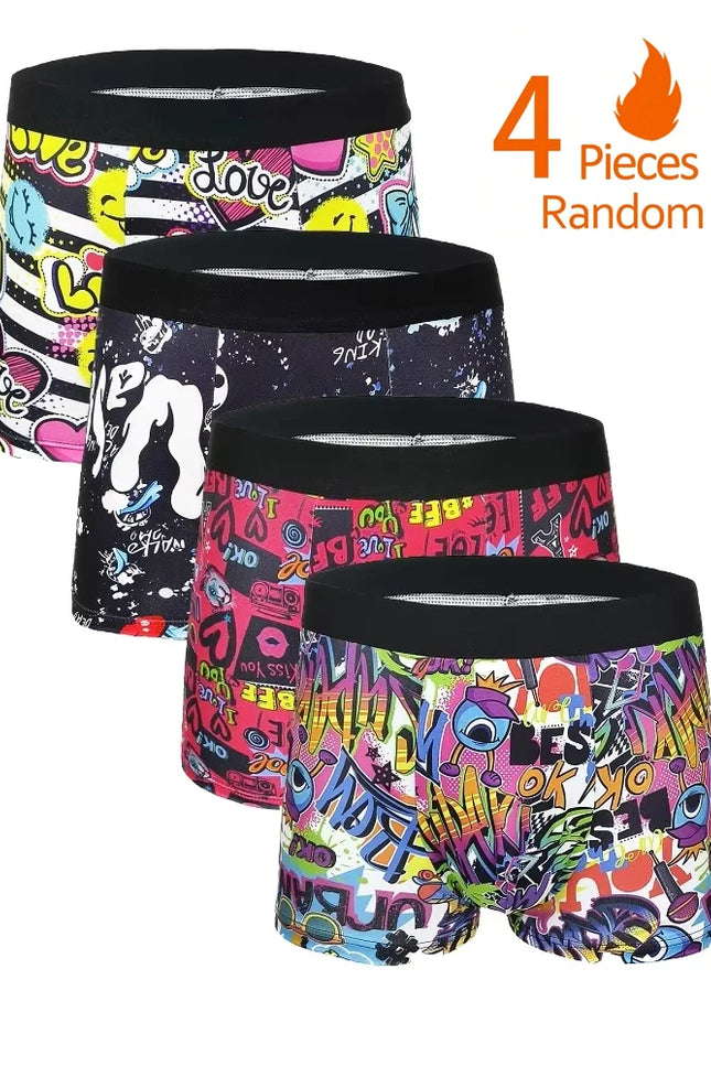 4-Piece Men’s Graffiti-Print Boxer Brief Set