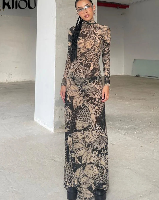 Women's Long Sleeve Mesh Sheer Bodycon Dress