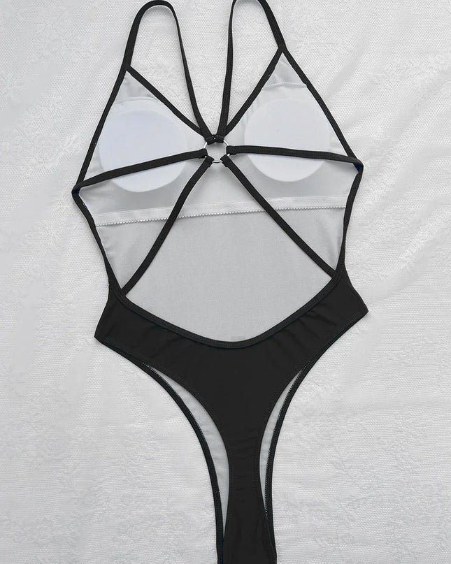 Women’s Backless One-Piece Swimsuit with Wrinkled Criss Cross Design