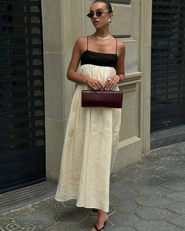 Women's High Waist Loose Sling Dress – Elegant Backless Square Collar Sleeveless Long Dress