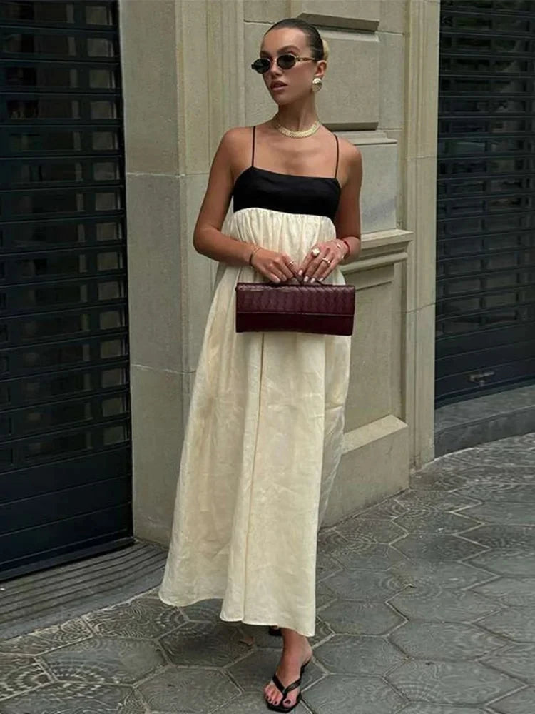 Women's High Waist Loose Sling Dress – Elegant Backless Square Collar Sleeveless Long Dress