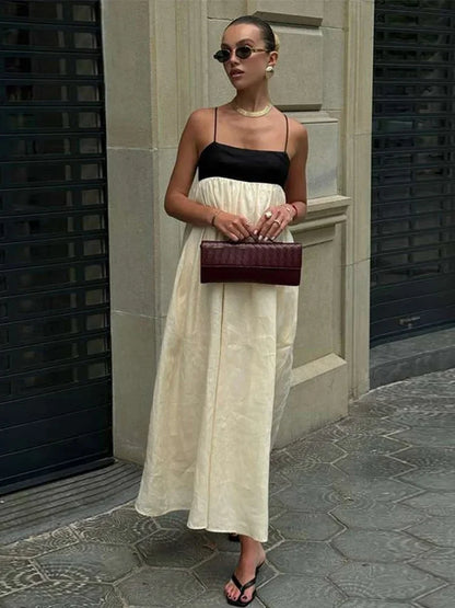Women's High Waist Loose Sling Dress – Elegant Backless Square Collar Sleeveless Long Dress