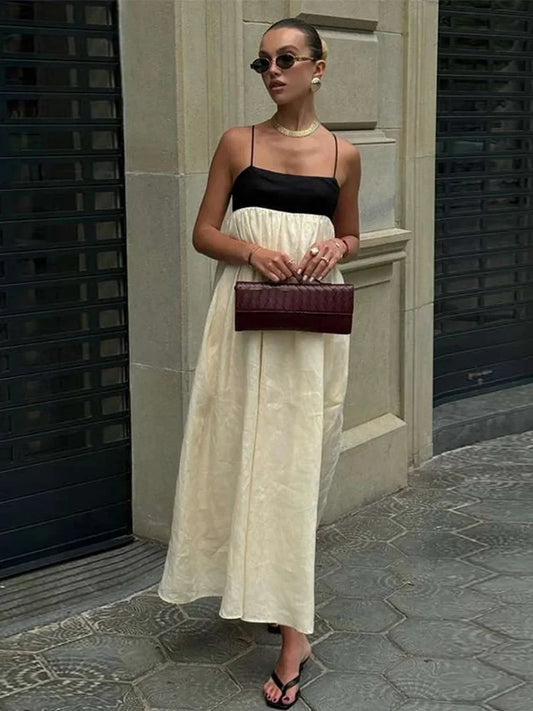 Women's High Waist Loose Sling Dress – Elegant Backless Square Collar Sleeveless Long Dress