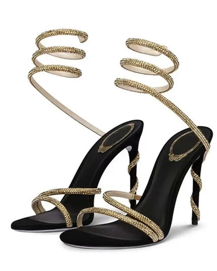 Eilyken Crystal Stiletto High Heels with Open Toe and Ankle Strap