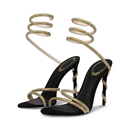 Eilyken Crystal Stiletto High Heels with Open Toe and Ankle Strap