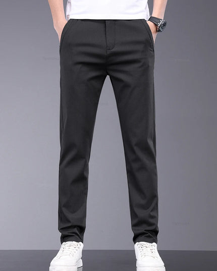Men's Slim Straight Trousers - Soft, Thin, Bamboo Fiber Fabric with Elastic Stretch