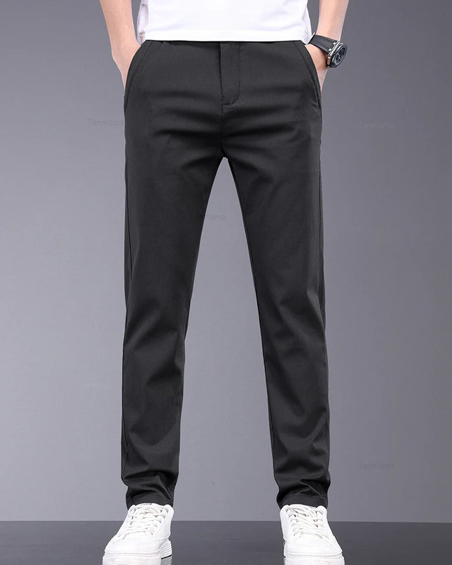 Men's Slim Straight Trousers - Soft, Thin, Bamboo Fiber Fabric with Elastic Stretch