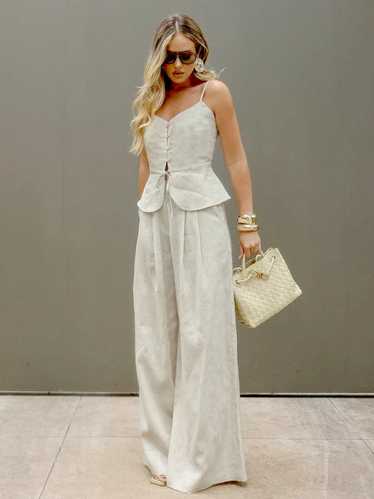 Women's Two-Piece Outfit Set – Sleeveless Vest & High-Waist Wide-Leg Trousers