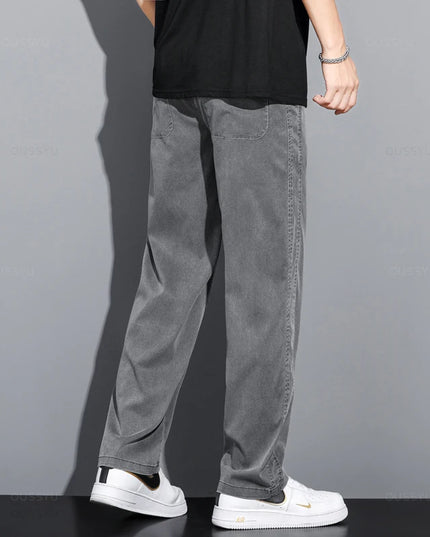 Men's Loose Fit Wide Leg Jeans in Soft Thin Lyocell Fabric with Drawstring Elastic Waist