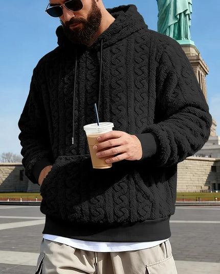 Men's Vintage Jacquard Textured Fleece Hoodie Sweater