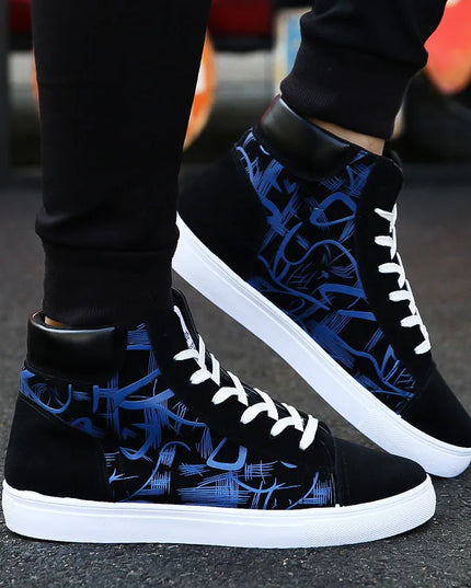 Men's Lace-Up High-Top Canvas Sneakers with Vulcanized Sole