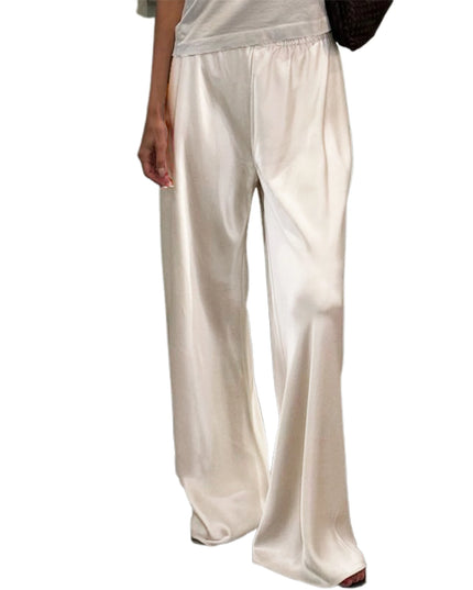 Women's Satin Wide Leg Pants - Casual High Waist Elastic Waistline