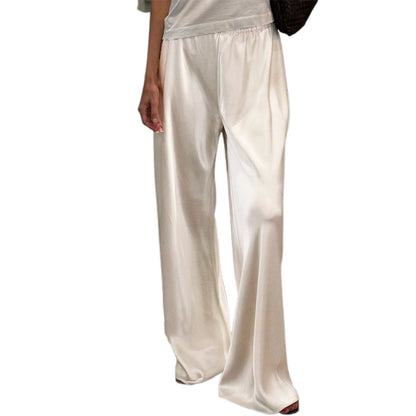 Women's Satin Wide Leg Pants - Casual High Waist Elastic Waistline