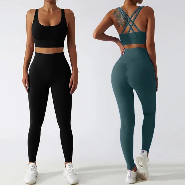 2-Piece Women's Yoga Set: Push-Up Bra and Leggings Combo - Various Colors