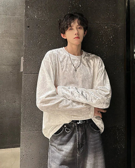 Men's Vintage Velvet Long Sleeve Crew Neck Sweater