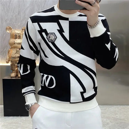 Men's Contrast Long Sleeve Sweatshirt with Stripe Print