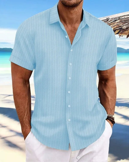 Men's Vertical Jacquard Short Sleeve Button-Down Shirt