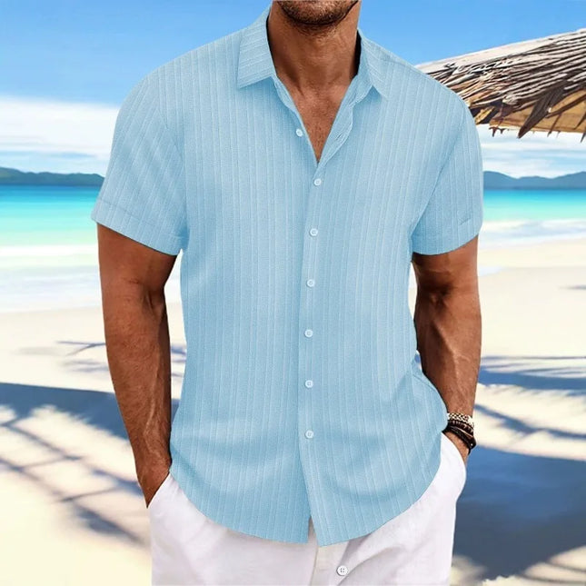 Men's Vertical Jacquard Short Sleeve Button-Down Shirt