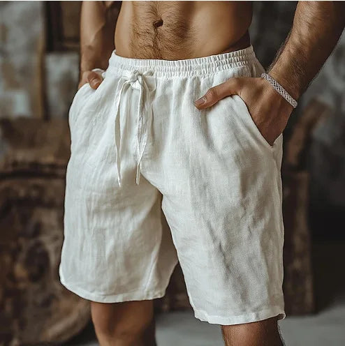Men's Casual Linen Shorts with Elastic Waist