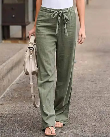 Women's Casual Loose Cotton Linen Pants - Elastic Waist, Straight Fit,
