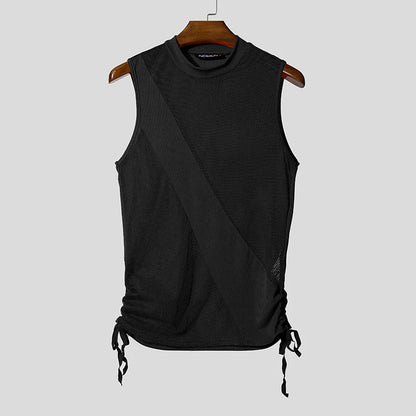 Incerun Men's Mesh Tank Top with Turtleneck and Side Lace Details