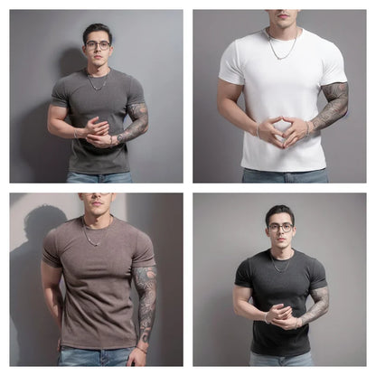 Men's Short Sleeve T-Shirt with Half High Collar – Slim Fit Casual Top for Men