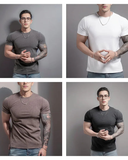 Men's Short Sleeve T-Shirt with Half High Collar – Slim Fit Casual Top for Men