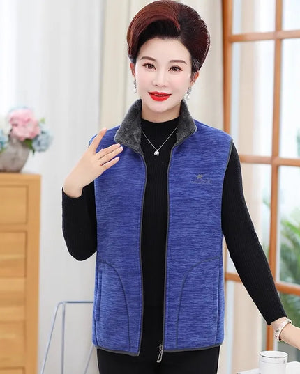 Women Polar Fleece Fabric Vest Large Sleeveless Zipper Jacket