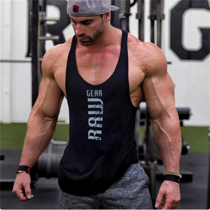 Men's "Raw Gear" Graphic Cotton Stringer Tank Top - Various Colors