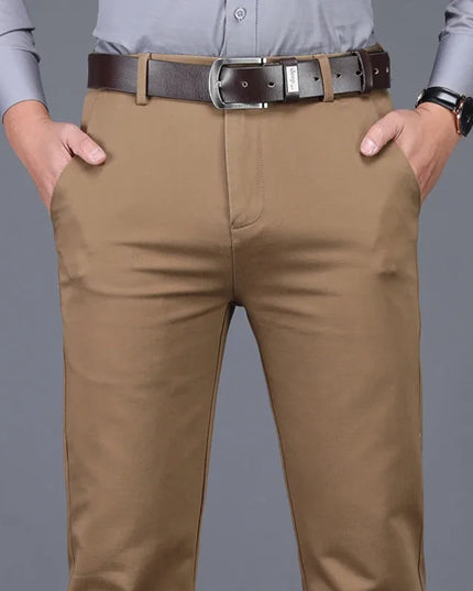 Classic Men's High-Waist Stretch Cotton Straight Trousers