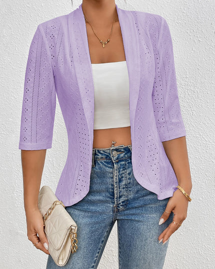 Women’s Casual Hollow-Out 3/4 Sleeve Open-Front Lightweight Thin Cardigan
