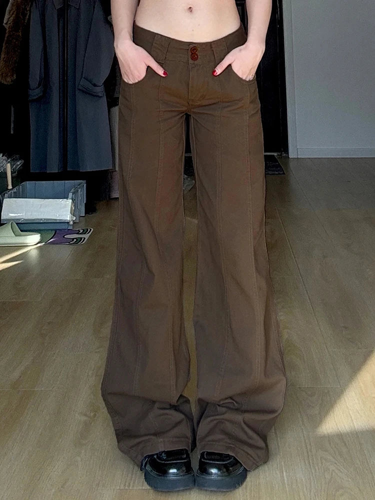 Wide Leg Women's Pants - Grunge Style, Low Rise, Baggy Fit for Casual & Trendy Look