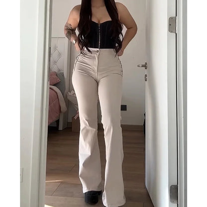 High-Waisted Women's Flare Jeans with Side Braid